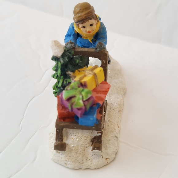 Boy Pushing Sled Gifts Christmas Village Figurine - Picture 6 of 8